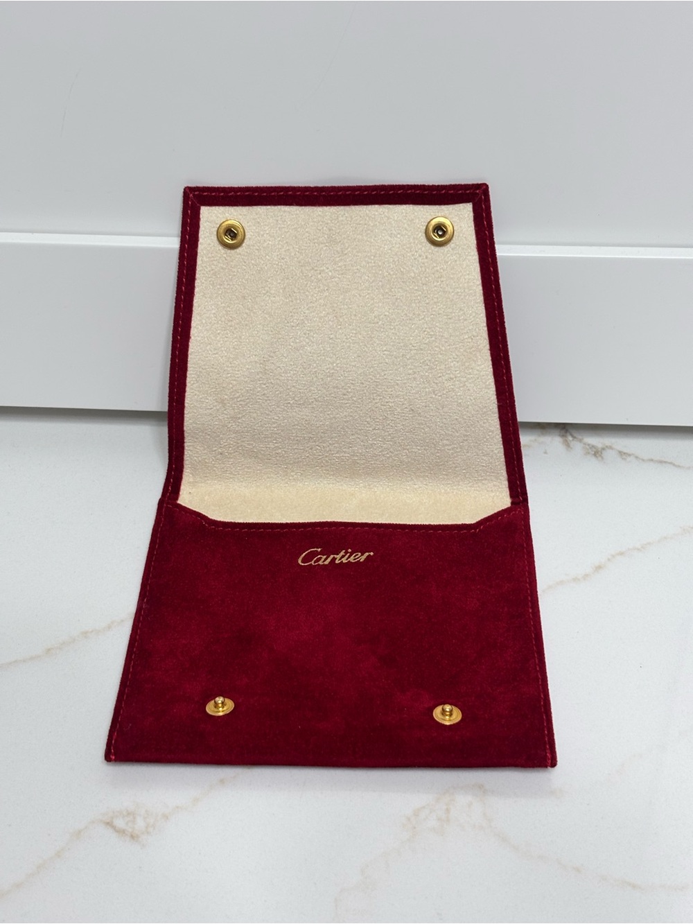 Cartier Red Velvet Jewelry Travel Pouch Snap Closure Authentic
